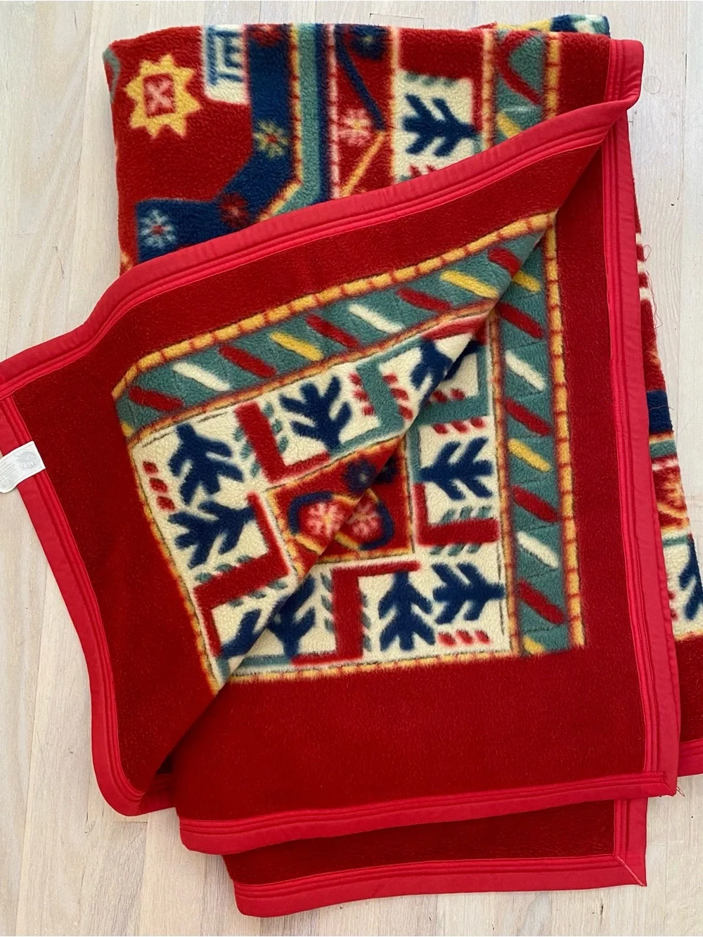 Vintage Revert Spain Red Reversible Geometric Fleece Throw Blanket